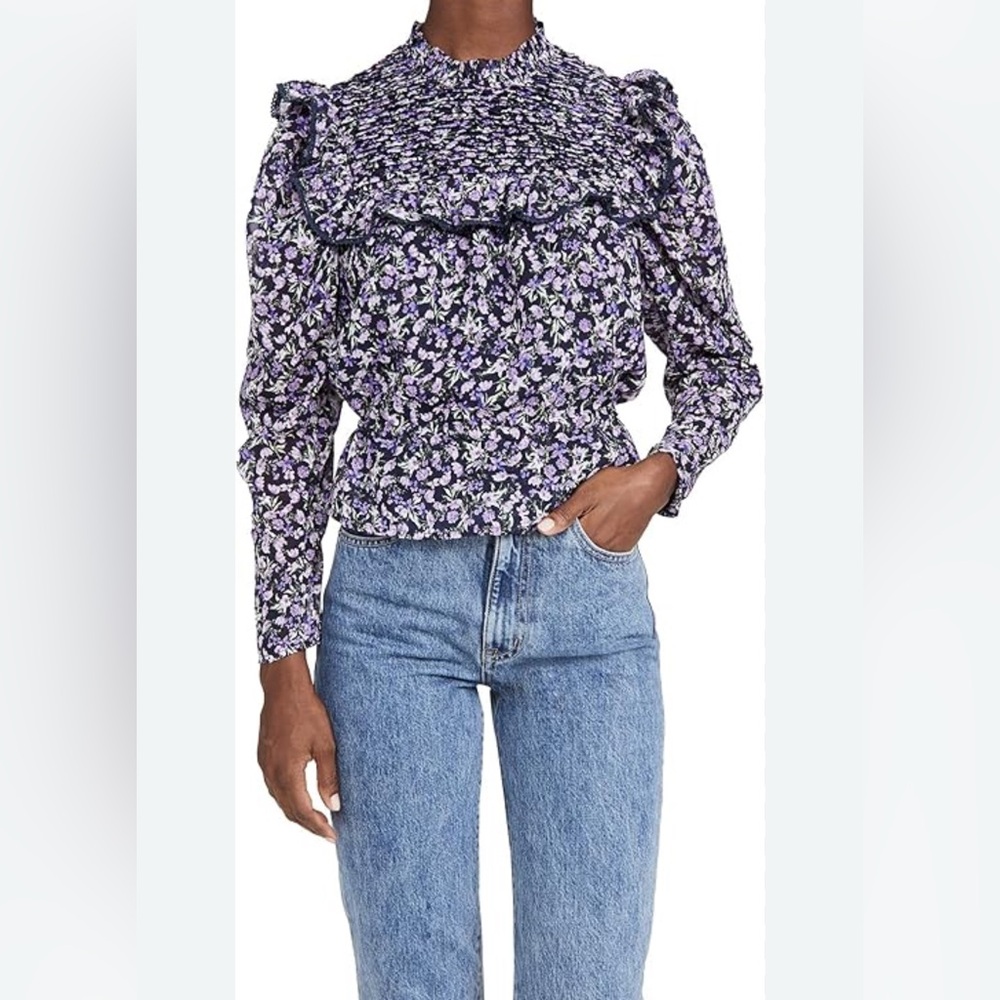 ASTR the label Women's Alcott Pleated High Neck Long Sleeve Peplum Top Small